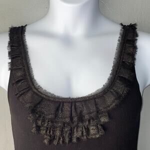 LOFT Size XL Black Metallic Gold Ruffled Tank Top Dark Romantic Boho Goth Fairy